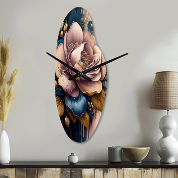 Decadent Pink And Blue Roses I - Asymmetric Metal Wall Clock